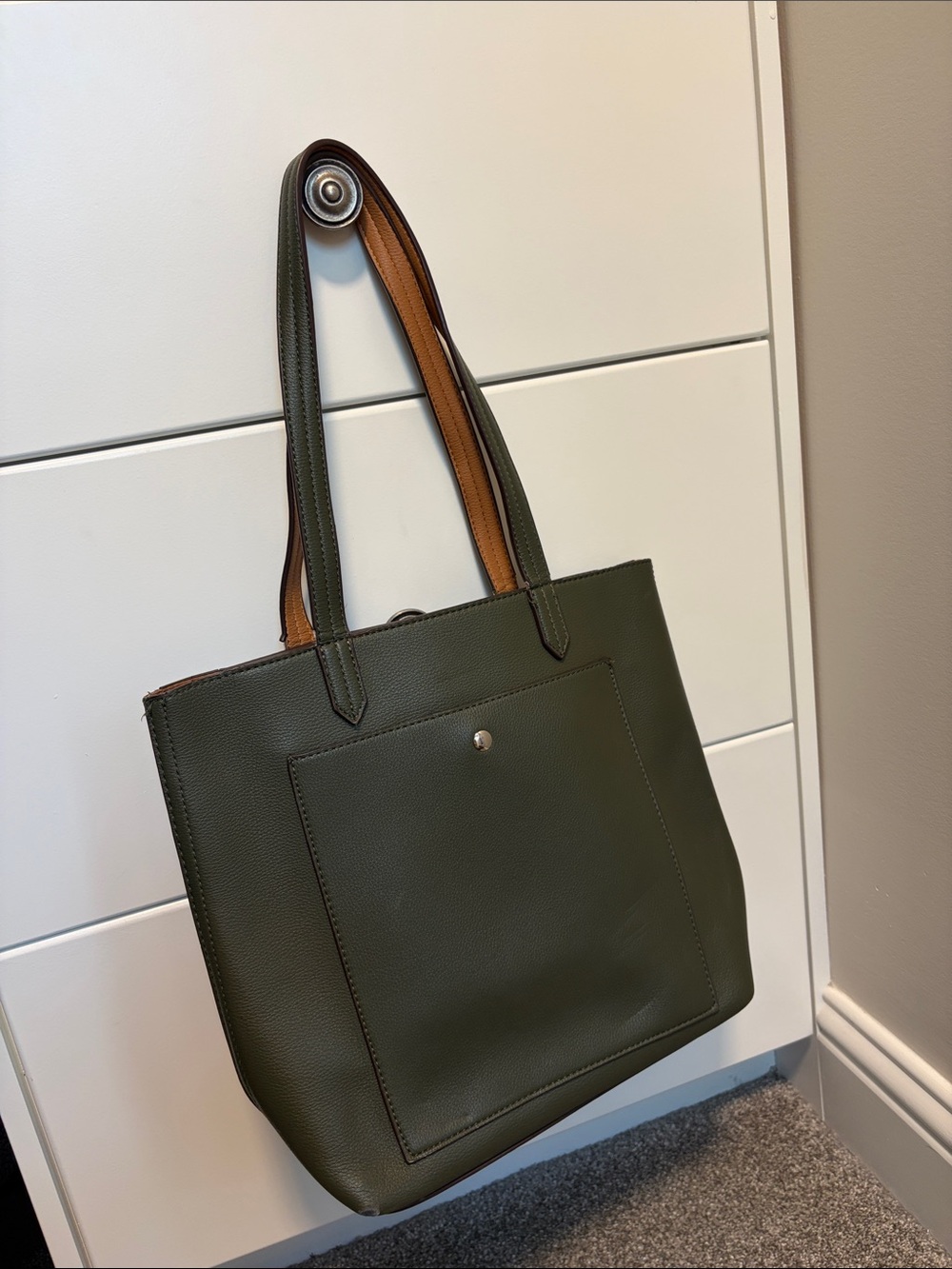 Everyday Olive Green Tote Bag with Tan Trim